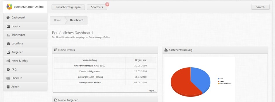 Verwalten Sie mit unserem Event-Dashboard Ihre Veranstaltungen schnell und unkompliziert.